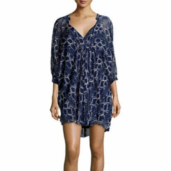 DVF Diane Von Furstenberg Silk Sheer Fleurette Dress Blue - Picture 1 of 13
